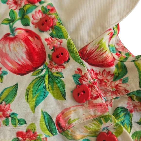 Vintage Polly Flinders Apple Print Sleeveless Button Dress 18 Month - Picture 5 of 6